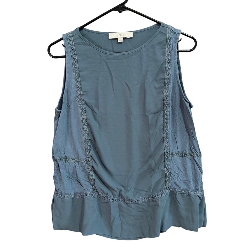 LOFT Womens Blouse Blue Tank Sleeveless Round Neck Lightweight Flowy Medium